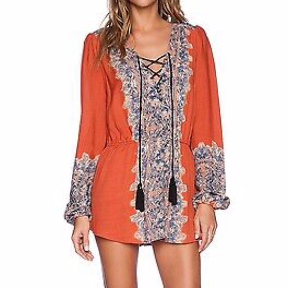 Free People~Orange and Blue~Peasant Top~Medium - Picture 2 of 8